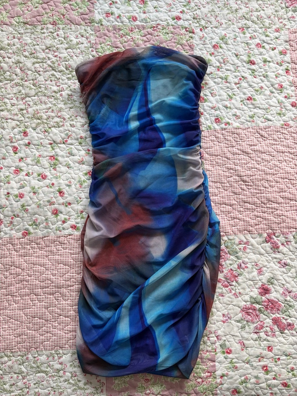 Princess Polly Micah Strapless Blue Multicolor Ruched Mini Dress